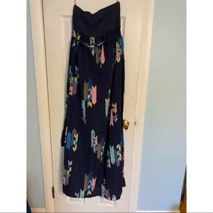 Colorful Navy Blue Maxi Dress with Belt | Size M